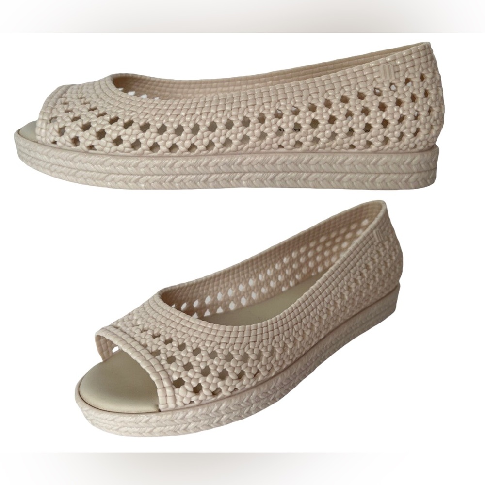 Melissa Camilla & Jason Wu Scented Ivory Woven Open Toe Ivory Jelly Flat…